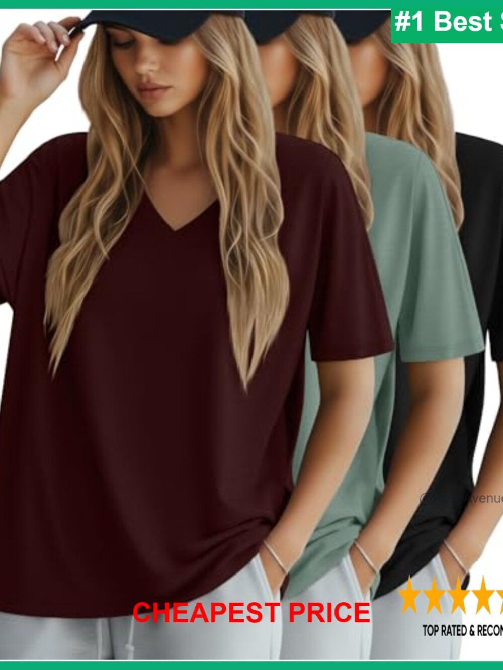 Oversized Cotton V Neck Half Sleeve T-Shirt Loose Fit Casual Top